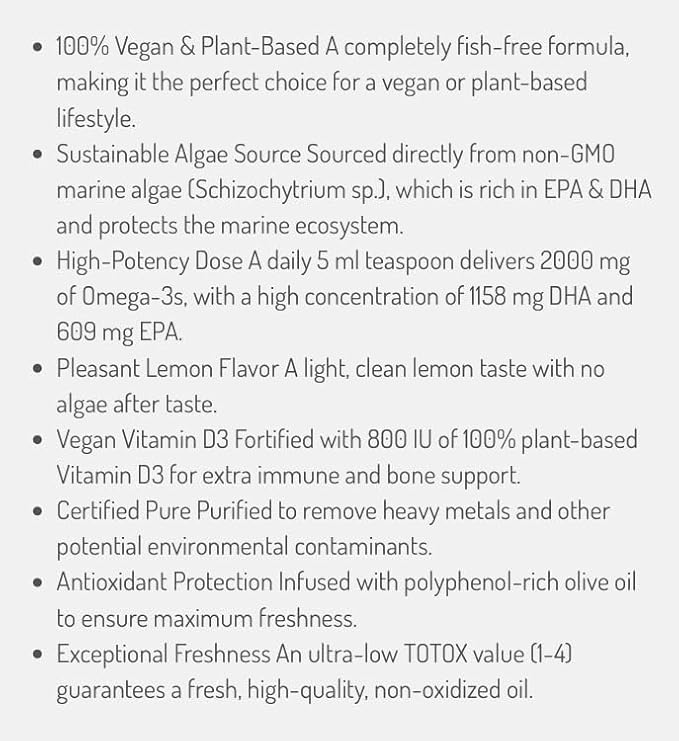 NORSAN Omega-3 Vegan - Liquid Algae Oil - High-Dose 2000mg Omega-3 per Serving | Supports Heart Brain &amp Eye Health* | Non-GMO Sustainable &amp Vegan-Friendly | 3.4 fl oz Bottle (100ml)