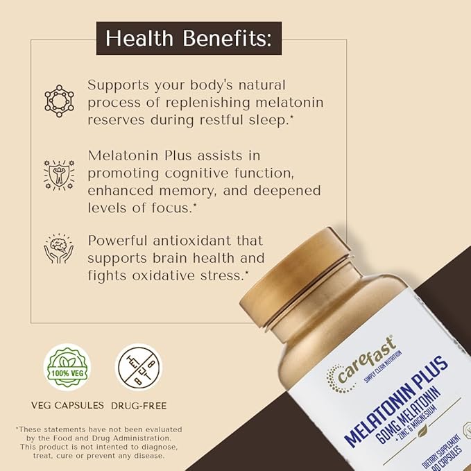 60mg Melatonin Plus Extra Strength High Dose Sleep Supplement 90 Capsules - Veggie Capsules - Fast Acting Formulated by Dr Shallenberger with Zinc &amp Magnesium for Maximum Quick Absorption