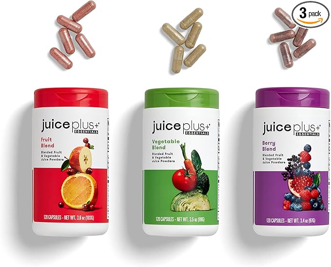 JuicePlus+ Fruit Vegetable &amp Berry Blend: Nutrient-Packed Ingredients For Heart Health Immune Function Cognitive Performance &amp Radiant Skin - Prepacked 3 bottles (60 servings of Fruit Veg