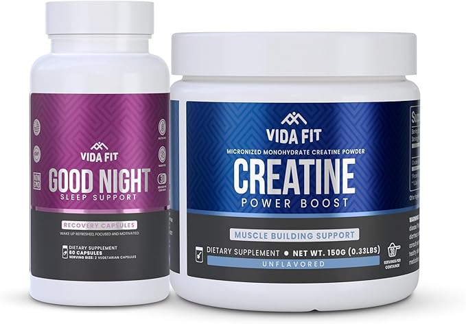 Good Night Natural Sleep Aid (60 Capsules) &amp Micronized Creatine Monohydrate Powder (150g) Bundle – Natural Sleep Support with Melatonin Ashwagandha &amp L-Theanine Plus Pure Vegan Creatine for