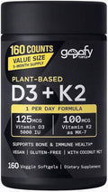 GOOFY TURTLE Sports Vitamin D3 K2 with 5000iu of Plant-Based D3 &amp 100mcg of Vitamin K2 as MK-7 Non-GMO Verified &amp Vegan Certified - 160 Liquid Softgels