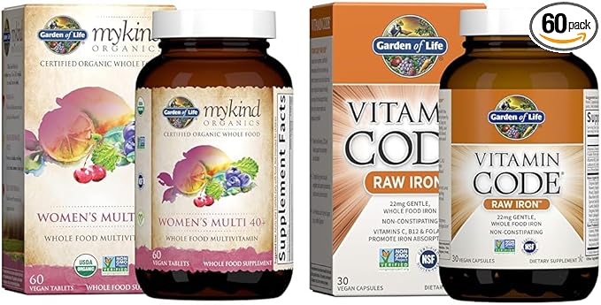 Garden of Life Organics Vitamins for Women 40+ - 60 Tablets Womens Multi 40+ Vegan Vitamins &amp Vitamin Code Raw Iron 30ct Capsules