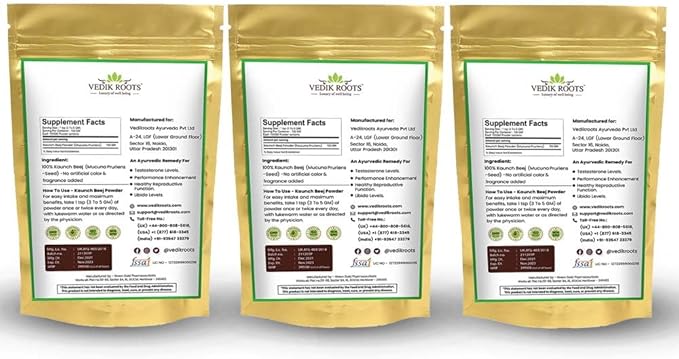 Kaunch Beej Powder – Natural Ayurvedic Herb for Daily Wellness | 100% Pure &amp Vegan 100g Each(Pack of 3)