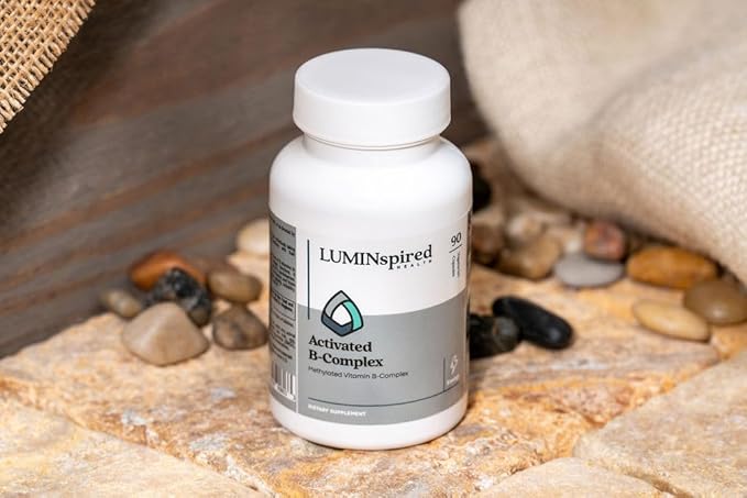 LUMINSPIRED Health Activated Vitamin B Complex with Vitamin C &amp Biotin All Vitamin B Dietary Supplement for Immune Support Metabolism Antioxidant Mood &amp Energy Gluten Free Vegan - 90 Cou