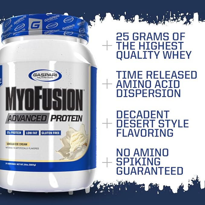 Gaspari Nutrition Myofusion Advanced Protein Protein Blend with Whey Protein Casein Protein and Isolate Protein Low Fat and Gluten Free (2lbs Vanilla Ice Cream)