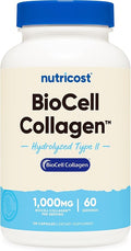 Nutricost BioCell Collagen (1000mg) 120 Capsules - Hydrolyzed Type II Collagen Supplement GMO-Free Gluten-Free 60 Servings