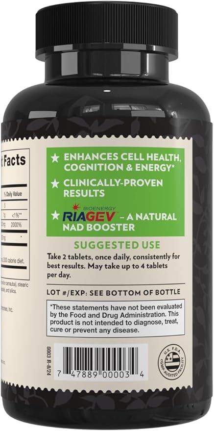 Crystal Star NAD+ (60 Tablets) - Patented NAD for Cellular Energy &amp Healthy Aging - Clinically-Proven More Efficient Than Nicotinamide Riboside - 30 Day Supply - Non-GMO