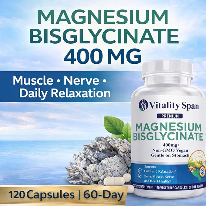 Magnesium Bisglycinate 400mg + Lion’s Mane 4:1 Extract Complex Bundle – Calm &amp Relaxation + Focus &amp Clarity – 120 + 120 Veg Capsules Made in USA