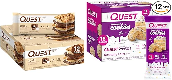 Quest Nutrition Protein Bars (12 Count) &amp Frosted Cookies Twin Pack (16 Cookies)