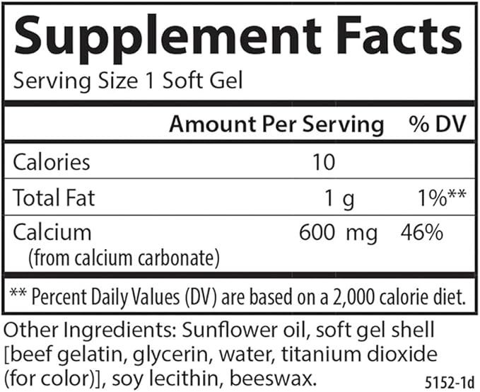 Carlson - Cal-600 600 mg Calcium Bone Support Healthy Teeth &amp Optimal Wellness 250 Softgels