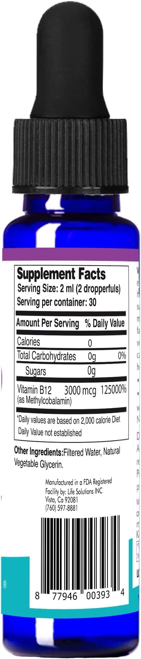 Life Solutions Liquid Vitamin B12 Methylcobalamin - Made in USA Supports Energy &amp Metabolism High Absorption Vitamina B12 Drops 2 Fl Oz Non-GMO Gluten-Free