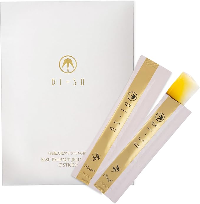 BI-SU Bird's Nest Essence Collagen Jelly Stick with Vitamin C Fish Collagen Peptides Anti Aging Maintain Skin Elasticity Immunity Support Japan Beauty Skin Care Secret Pineapple Flavor 7 PCS