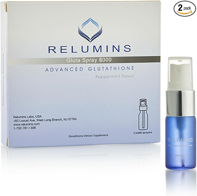 Relumins Highest Dose Sublingual Glutathione Oral Spray - New Advanced Formula 6000mg Plus Zinc - Professional Formula for Skin Brain and Immune Health Made in USA (3000mg x 2 Bottles)