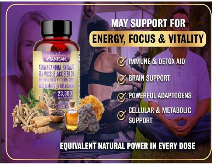 Shilajit Sea Moss Complex – Herbal Dietary Supplement – (2-Pack) 180 Capsules with Turmeric Ginseng &amp Black Seed Oil