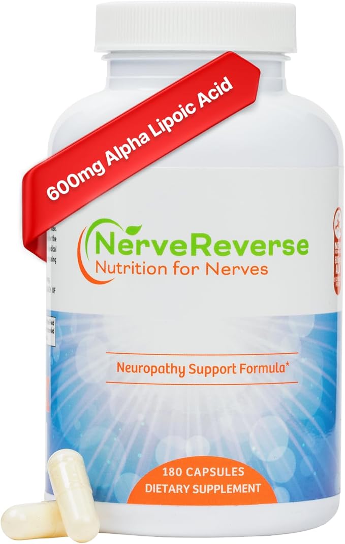 NerveReverse Neuropathy Support Formula-Alpha Lipoic Acid 600mgExtra Strength Benfotiamine B12 B9 B6 and D3 - Nerve Energy and Metabolism Support-Vegan-180 Capsules 3 Months