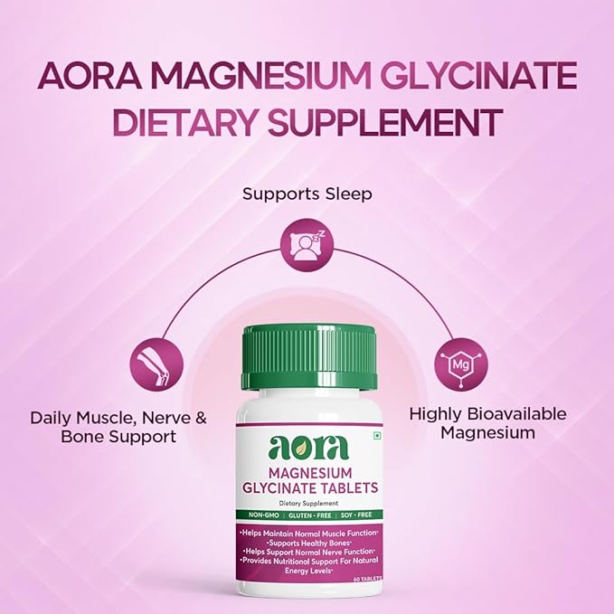 AORA Magnesium Glycinate Tablets | High Absorption Magnesium Supplement for Muscle Nerve &amp Sleep Support | Energy Bone &amp Heart Health | Non-GMO Gluten-Free Soy-Free | Men &amp Women | 60