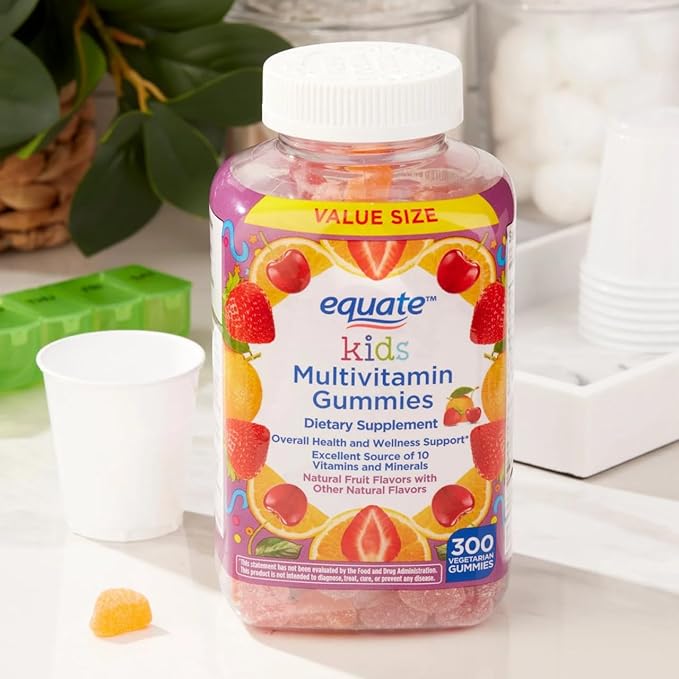 Equate Kids Multivitamin Gummies Complete Daily Multivitamin for Children 2+ Natural Fruit Flavor 300 Count Vegetarian Sticker