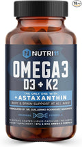 Nutri11 Omega-3 Fish Oil with Vitamin D3 K2 &amp Astaxanthin – Enteric Coated No Fishy Burps – Doctor Formulated – 60 Liquid Capsules