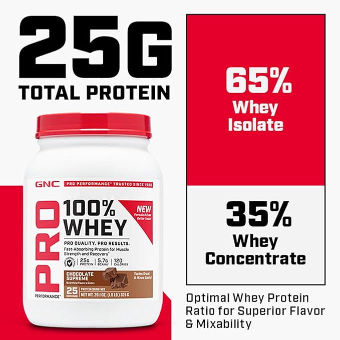 GNC Pro Performance 100% Whey Protein Powder Fast Absorbing Protein Muscle Strength and Recovery Banana Cream 25 Servings