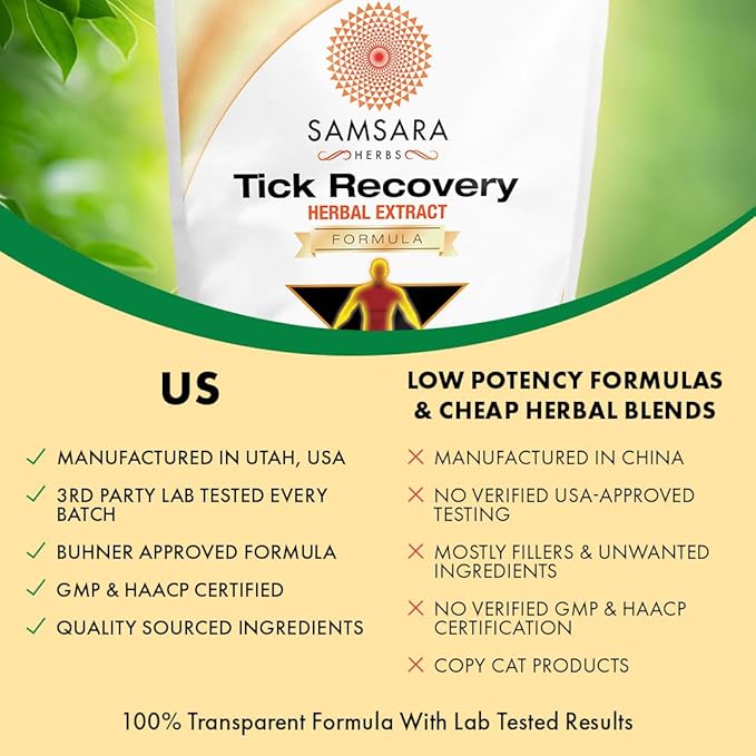 Samsara Herbs Tick Recovery Herbal Powder Formula (16oz/454g) - Japanese Knotweed Cat's Claw SIDA Acuta Houttuynia Cordata Stevia