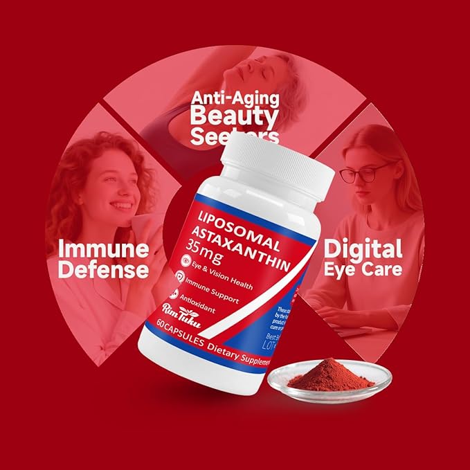 35mg Liposomal Astaxanthin Supplement - Powerful Antioxidant Support for Skin Joint &amp Eye Health - Natural Anti-Aging Formula with Pure Astaxanthin - Vegan Non-GMO 240 Capsules