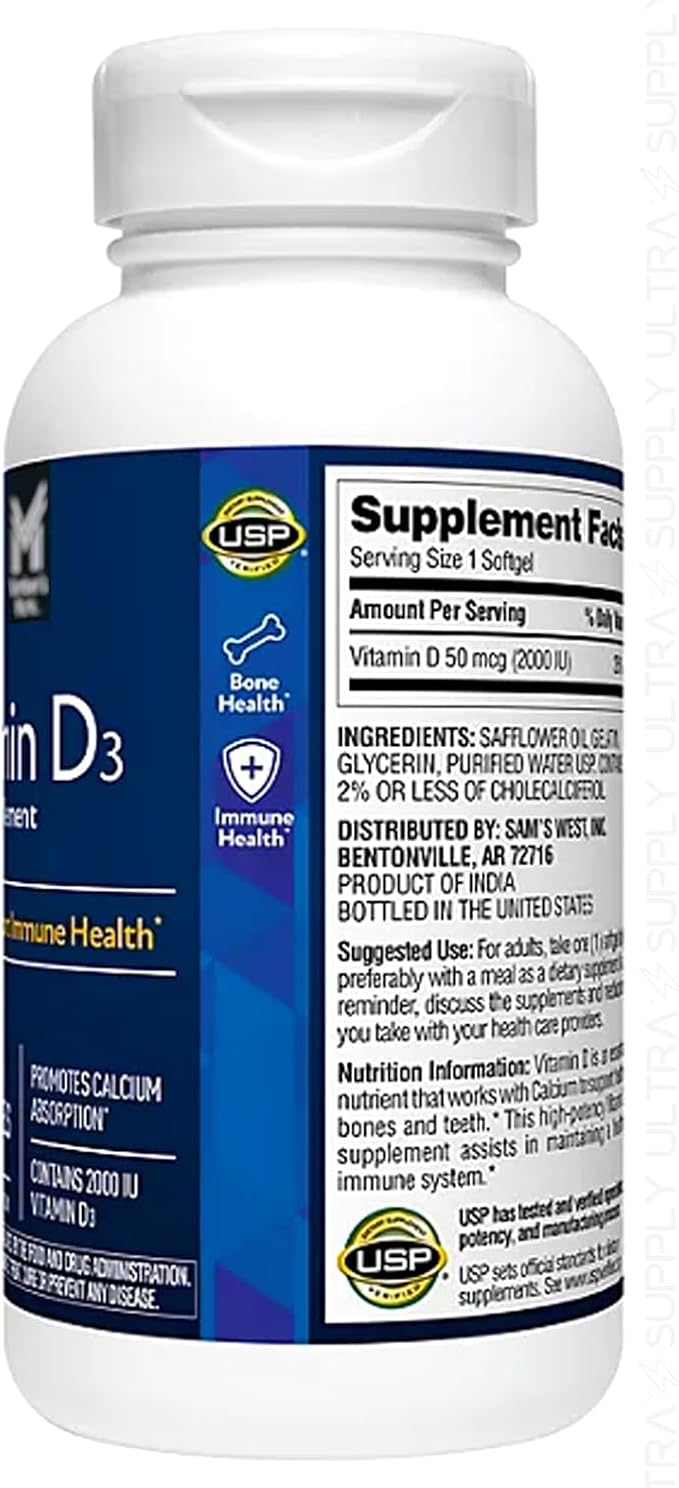 Members Mark Vitamin D3 (400 Count.) 2000 IU (50 mcg) Immune &amp Bone Health Support Non-GMO Gluten-Free