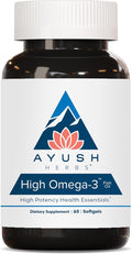 Ayush Herbs High Omega 3 - Omega 3 Fish Oil 1000mg Per Capsule EPA &amp DHA Fish Oil Supplement for Women &amp Men Natural Lemon Flavor - 60 Softgel Capsules (1 Count)