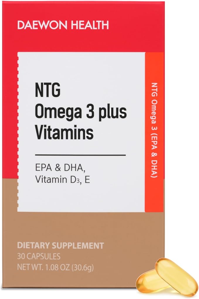 NTG Omega 3 Plus Vitamins – Vegan Algal Oil with Vitamin D3 &amp E High Purity TG DHA EPA Heart Brain Eye Bone Health Support Solvent-Free Water Extraction (30 Softgels x 1020mg)