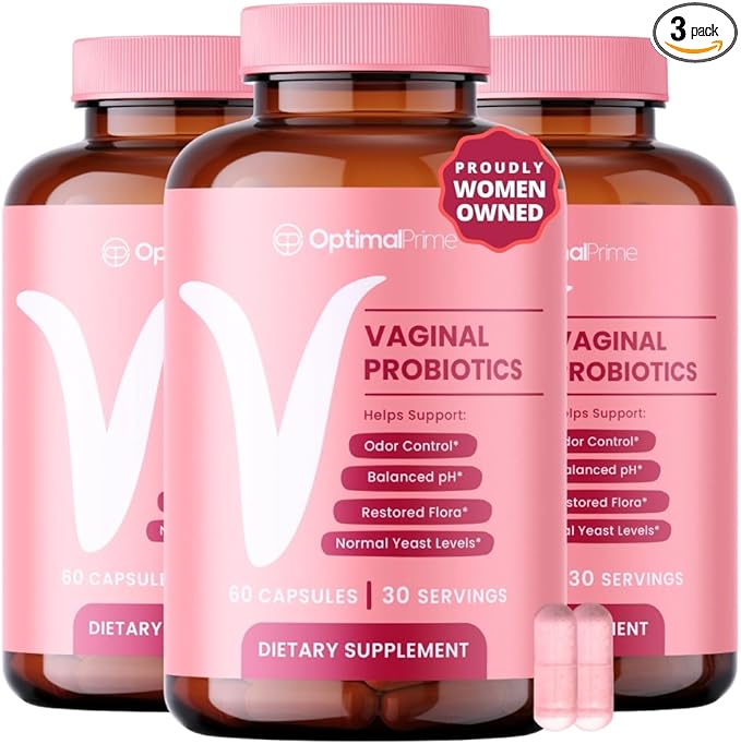 Optimal Prime Vaginal Probiotics for Women with Prebiotics Cranberry Extract and a Lactobacillus Probiotic Blend Supports Healthy Vaginal Flora Odor Control pH Balance 60 Capsules (Pack of 3)
