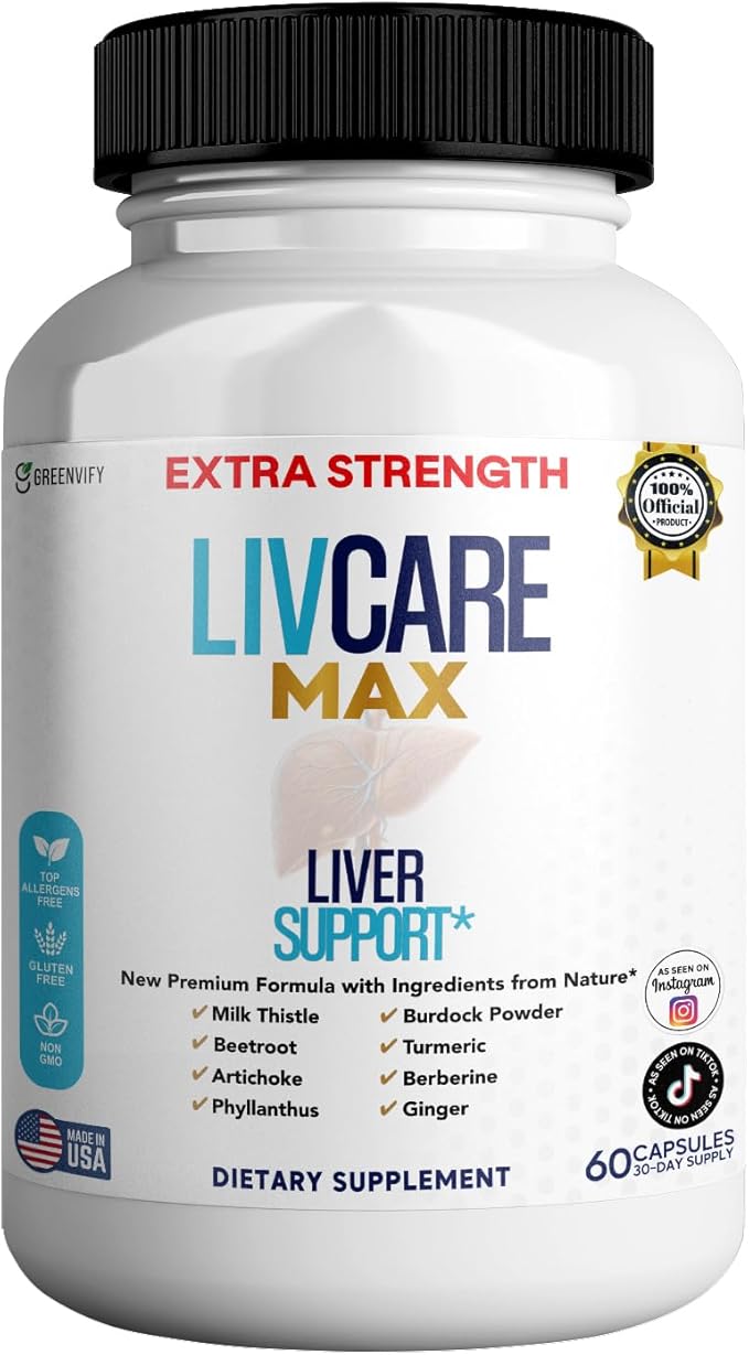 Livcare Max Liver Support Supplement Extra Strength 60 Veggie Capsules 30 Day Supply with Milk Thistle Beetroot Artichoke (1)