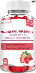 Magnesium L-Threonate Gummies - with Vitamin D K2 &amp Omega-3 Fish Oil - Natural Berry Flavor 90 Gummies