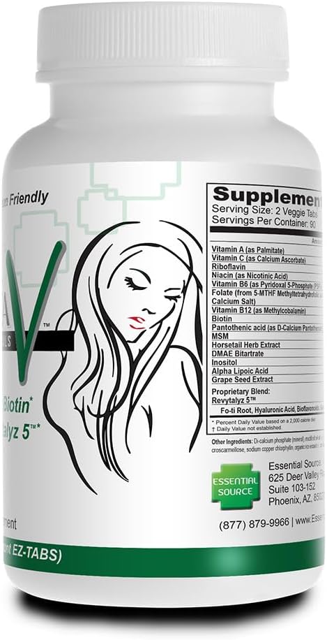 Essential Source Bonita V Vegan Hair Nails and Skin Vitamins for Women - 20 Active Ingredients Including Biotin - Stronger Nails Healthy Skin Hair Growth - 180 EZ-TAB Veggie Tablets