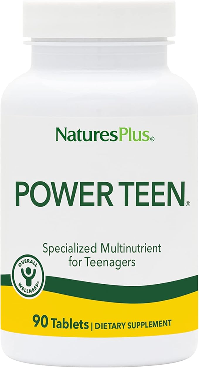 Natures Plus Source of Life Power Teen - 90 Vegetarian Tablets - Teen Multivitamin with Minerals &amp Whole Foods for Mental Focus Energy Booster - Gluten-Free - 45 Servings