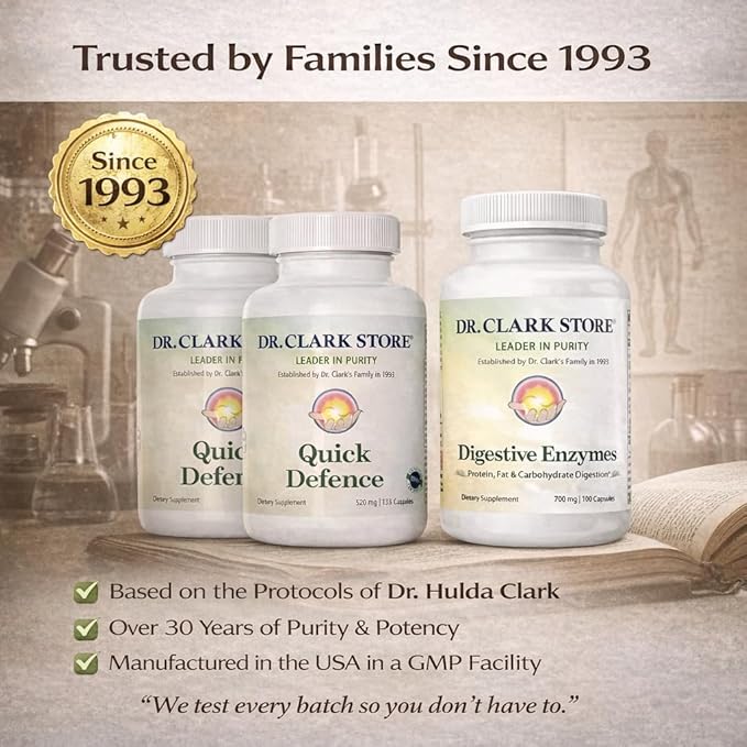 Dr Clark Store Quick Defence Botanical Support Kit 370 Capsules with Digestive Enzymes Green Black Walnut Hull Wormwood Cloves Herbal Blend for Internal Balance and Gut Health Non-GMO USA Made
