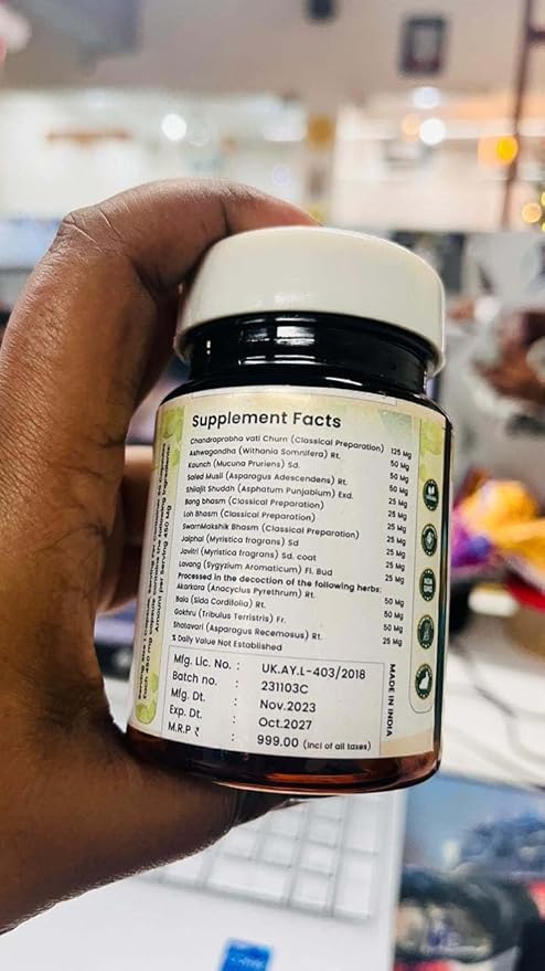 Ayurvedic Herbal &amp Mineral Supplement Capsules | Ashwagandha Shilajit Safed Musli Gokhru &amp Traditional Bhasma Blend | 60 Capsules | for Adults