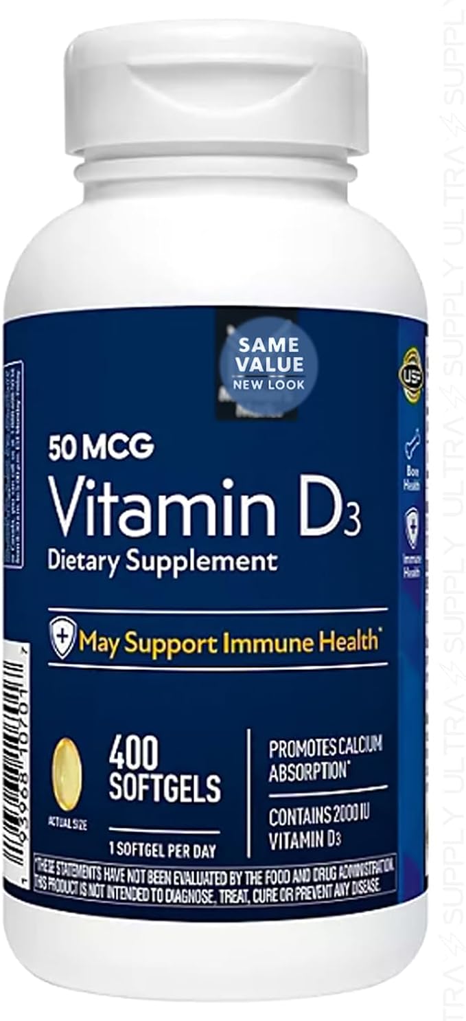 Members Mark Vitamin D3 (400 Count.) 2000 IU (50 mcg) Immune &amp Bone Health Support Non-GMO Gluten-Free