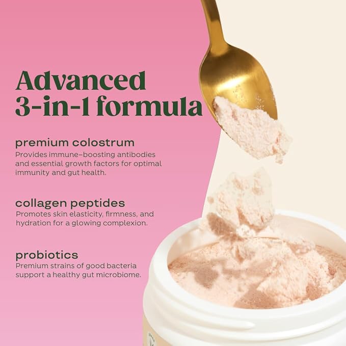 Bloom Nutrition Bovine Colostrum Powder with Vitamin B-12 for Gut Health Immune Support Hair Growth &amp Beauty Supplement | Strawberry 25 Servings