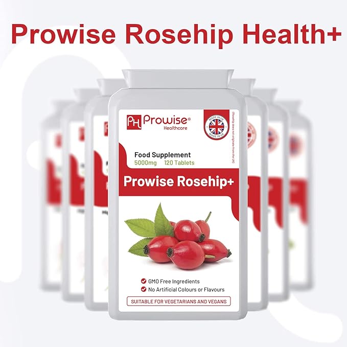 Rosehip Health+ (Pack of 2) 5000mg 120 Tablets - UK Manufactured GMP Guaranteed Quality - Suitable for Vegetarians &amp Vegans by Prowise Healthcare