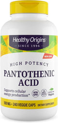 Healthy Origins Premium Vitamin B5 Pantothenic Acid 500 mg Vegan Capsules High Strength Energy Boost and Metabolism Support Tiredness &amp Fatigue Acne Supplement for Skin Care White 240 Count