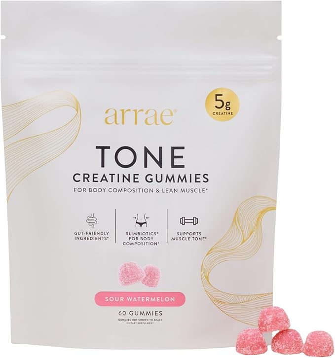 Arrae Tone Gummies – Creatine Monohydrate 5g for Women – Support Lean Muscle Strength &amp Recovery – Sour Watermelon – 60 Count