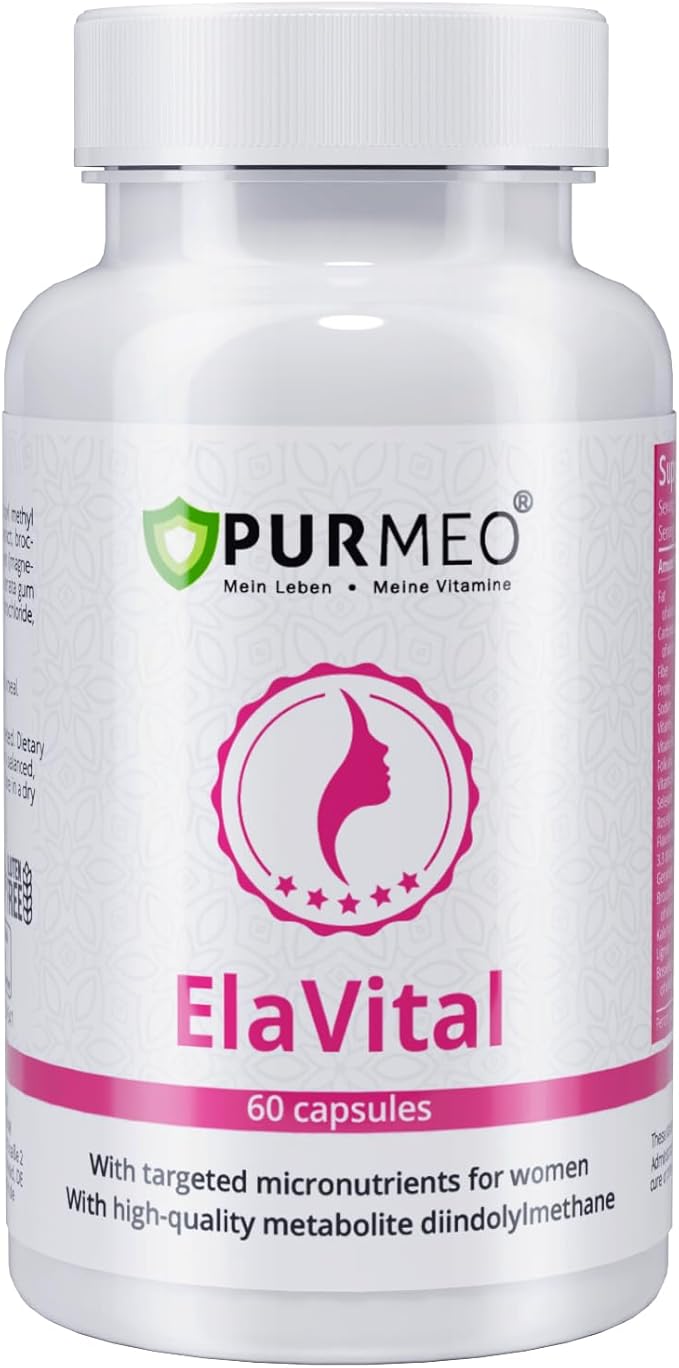 ElaVital Support Estrogen Dominance: Hormonal Imbalance PMS Breast Tenderness Mood Swings - DIM &amp Multivitamins Supplement for Women - Vegan Made in Germany 60ct