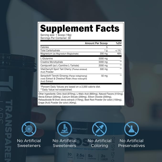Transparent Labs Post - Post-Workout Recovery Muscle Builder with L-Glutamine Beta-Alanine and BetaPure Betaine Anhydrous for Muscle Recovery and Muscle Building - 30 Servings Black Cherry