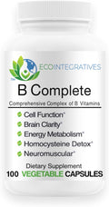 EcoIntegratives B Complete with Folate All Vitamins B1 B2 B3 B5 B6 B7 B9 B12 and Choline Bitartrate for EnergyBrain Clarity Neuro Metabolism Vegan 100 Capsules