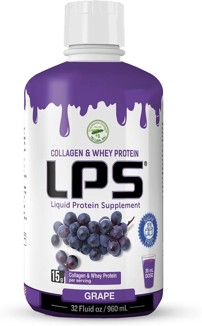 Lps Liquid Collagen &amp Whey Protein Supplement - Sugar-Free Dye-Free Non-Gmo Drink - Hydrolyzed Collagen &amp Whey Peptides Promotes Healthy Skin &amp Hair For Men &amp Women Grape 32 Fl Oz
