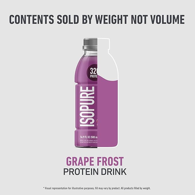 Isopure Zero Carb 32g Clear Protein Ready-to-Drink Whey Protein Isolate Grape Frost 12 Pack (Packaging May Vary)
