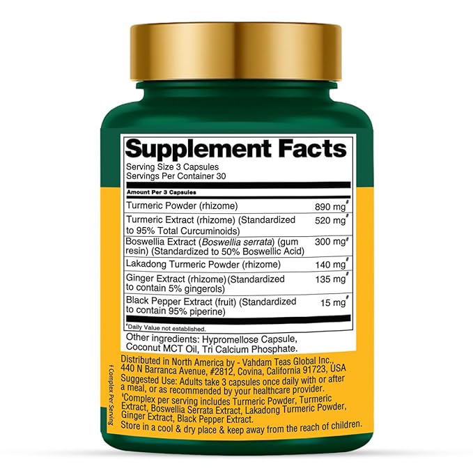 VAHDAM Turmeric Curcumin 2000mg (500mg Curcuminoids) with Boswellia &amp Piperine for Fast Absorption | Supports Joint Health and Mobility | 90 Capsules (Pack of 2)