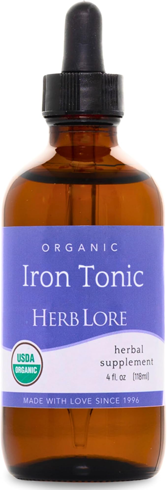 Herb Lore Organic Iron Tonic Tincture – Liquid Iron Drops for Women and Men – Non Constipating Easy on Stomach Plant Based Vegan &amp Alcohol Based (4 fl oz)