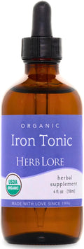 Herb Lore Organic Iron Tonic Tincture – Liquid Iron Drops for Women and Men – Non Constipating Easy on Stomach Plant Based Vegan &amp Alcohol Based (4 fl oz)