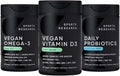 Sports Research® Vegan Supplements Pack - Vegan Vitamin D3 5000iu + Vegan Omega-3 Fish Oil Alternative + Daily Probiotics with Prebiotics 60 Billion CFU