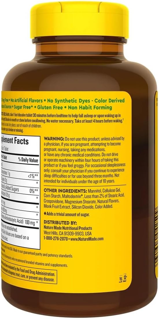 Naturally Made Back to Sleep Aid - 1mg Low Dose Melatonin 100mg L-Theanine 100mg GABA - 120 Fast Dissolve Tablets for Middle of The Night Support - Drug-Free Non-Habit Forming Blueberry Flavor